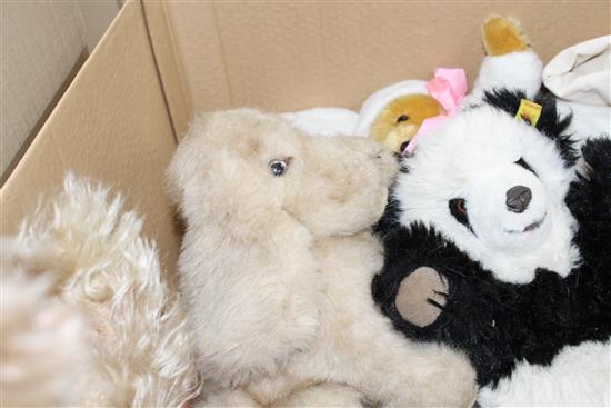 A collection of assorted modern and vintage soft toys including Steiff